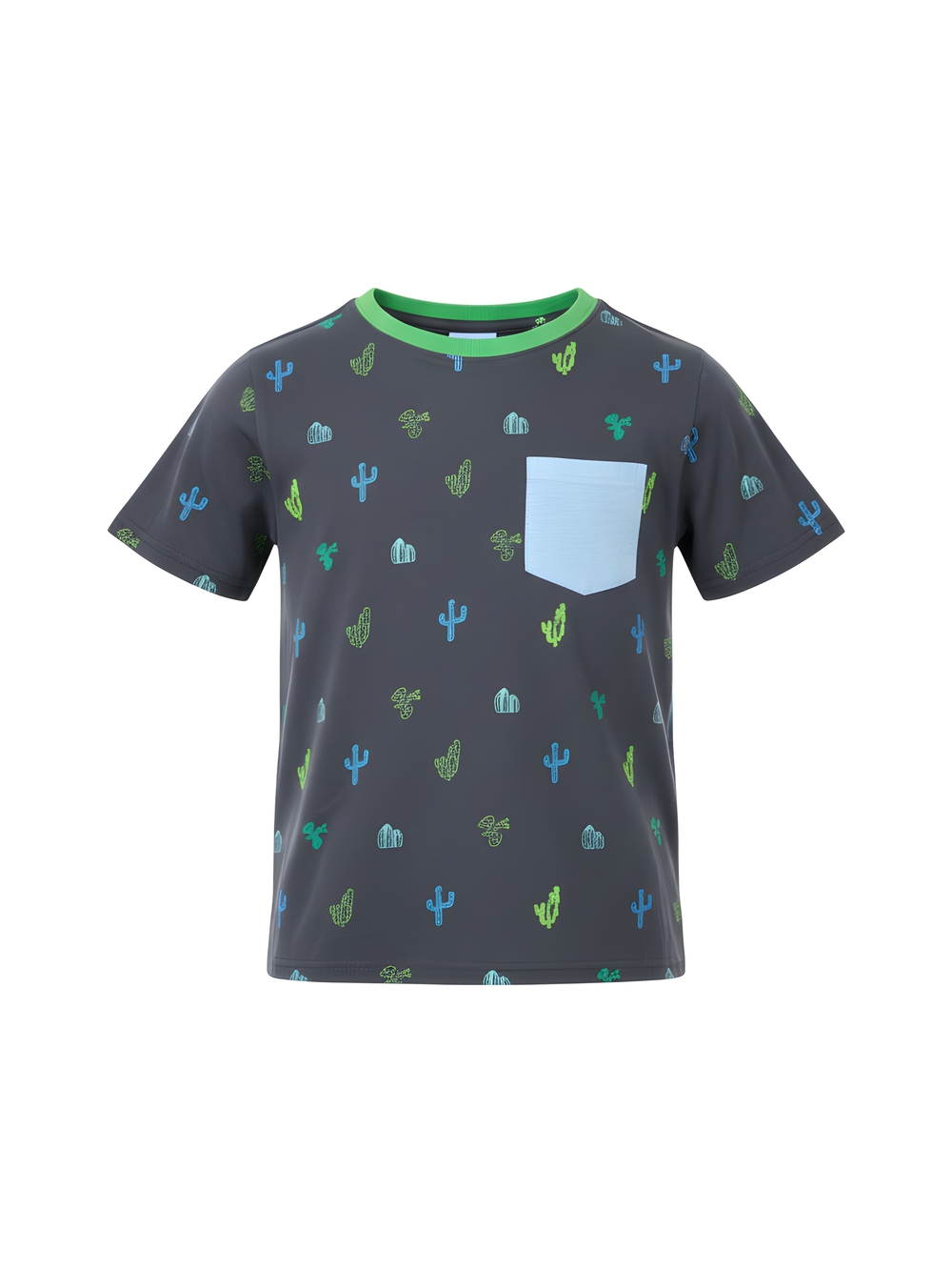 Andy & Evan Gray Tee with Green Trim and Light Blue Pocket